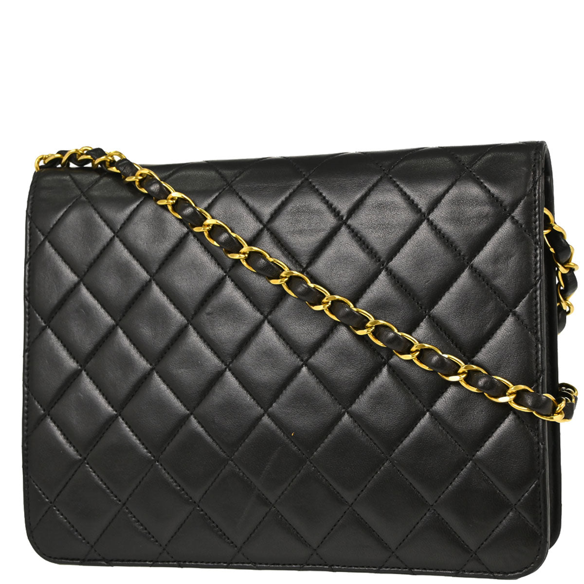 Chanel 1994-1996 Black Lambskin Pushlock Small Half Flap Shoulder Bag