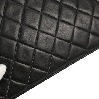 Chanel 1994-1996 Black Lambskin Pushlock Small Half Flap Shoulder Bag