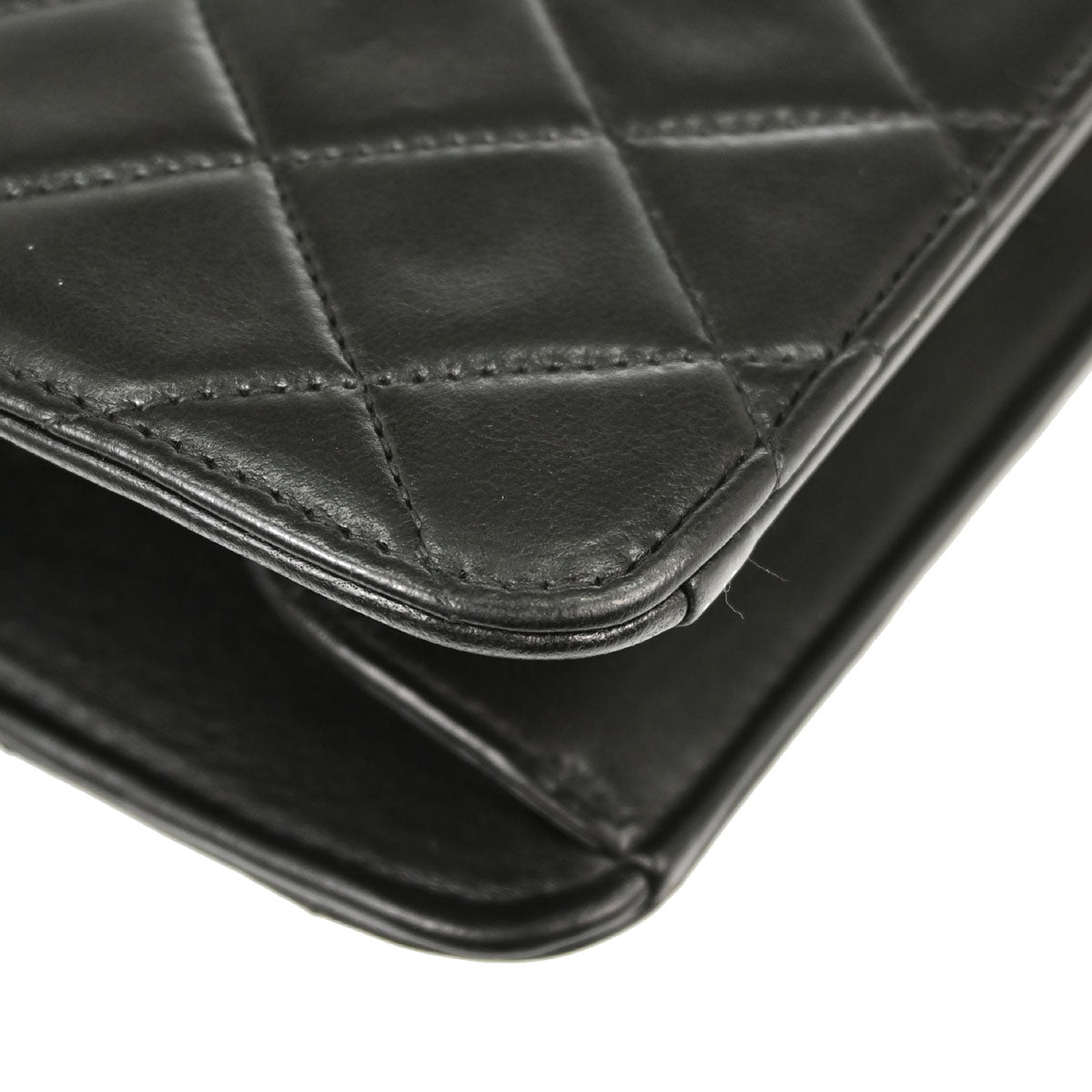 Chanel 1994-1996 Black Lambskin Pushlock Small Half Flap Shoulder Bag