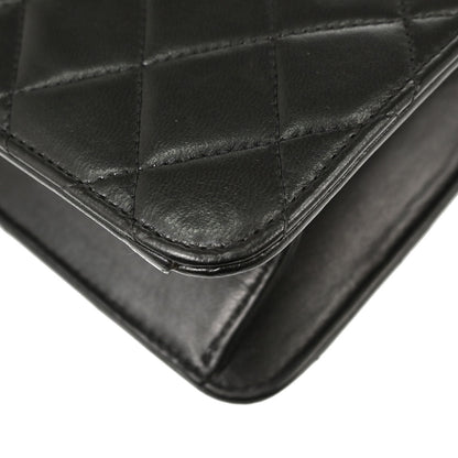 Chanel 1994-1996 Black Lambskin Pushlock Small Half Flap Shoulder Bag