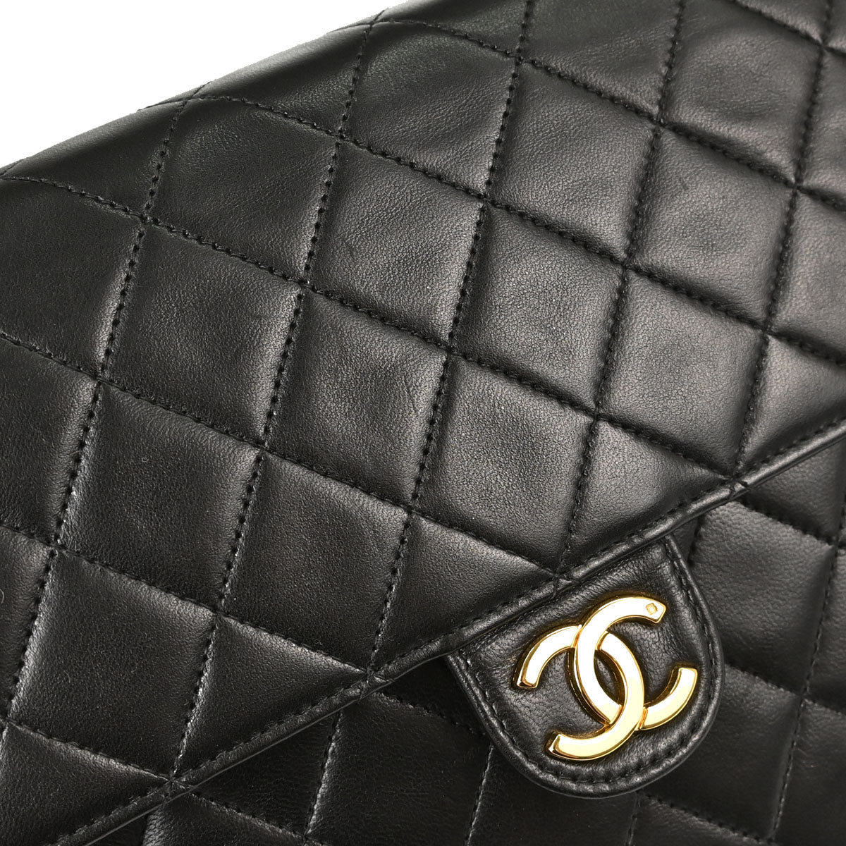 Chanel 1994-1996 Black Lambskin Pushlock Small Half Flap Shoulder Bag