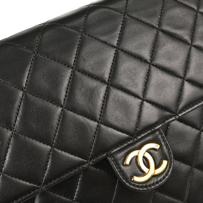 Chanel 1994-1996 Black Lambskin Pushlock Small Half Flap Shoulder Bag