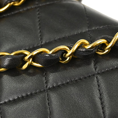 Chanel 1994-1996 Black Lambskin Pushlock Small Half Flap Shoulder Bag