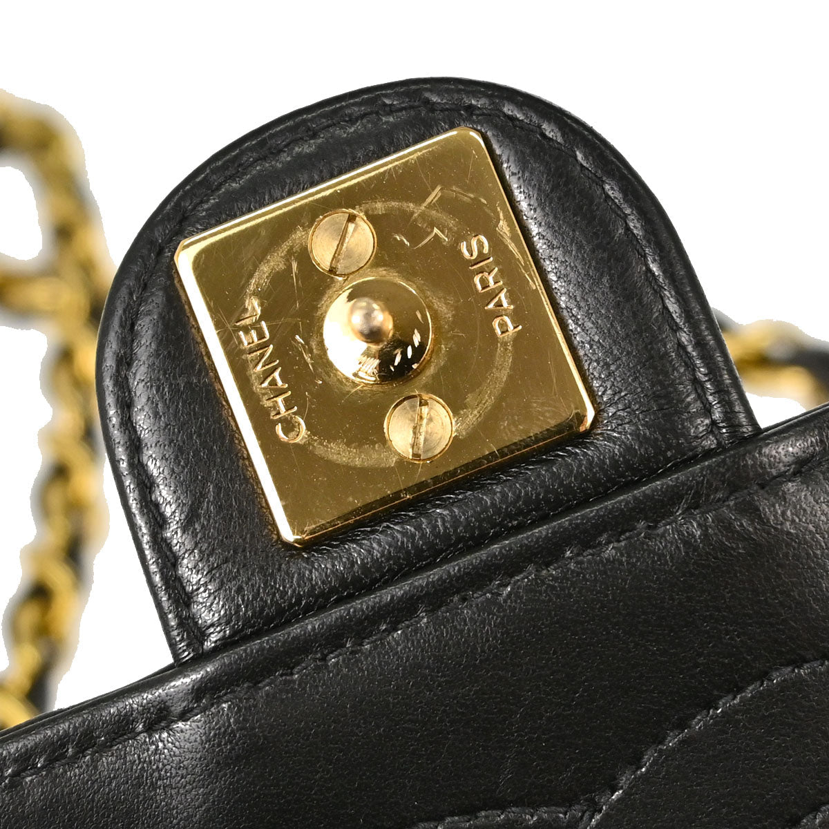 Chanel 1994-1996 Black Lambskin Pushlock Small Half Flap Shoulder Bag