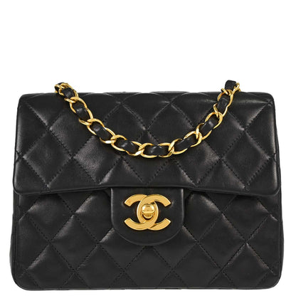 Chanel 1996-1997 Black Lambskin Mini Classic Square Flap Shoulder Bag 17