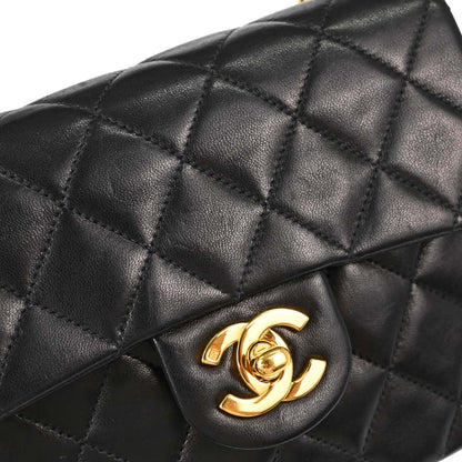 Chanel 1996-1997 Black Lambskin Mini Classic Square Flap Shoulder Bag 17