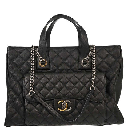 Chanel Black Calfskin Casual Pocket Tote 2way Shoulder Handbag