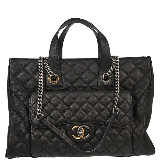 Chanel 2016-2017 Black Calfskin Casual Pocket Tote 2way Shoulder Handbag