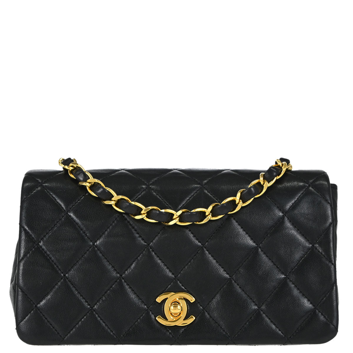 Chanel Black Lambskin Turnlock Mini Full Flap Shoulder Bag