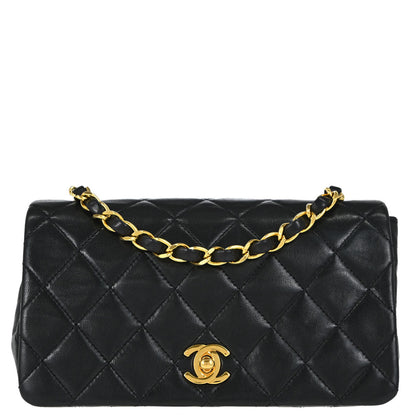 Chanel Black Lambskin Turnlock Mini Full Flap Shoulder Bag