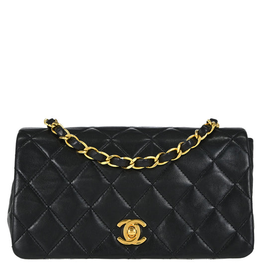 Chanel Black Lambskin Turnlock Mini Full Flap Shoulder Bag
