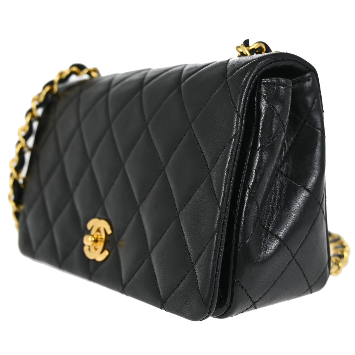 Chanel Black Lambskin Turnlock Mini Full Flap Shoulder Bag
