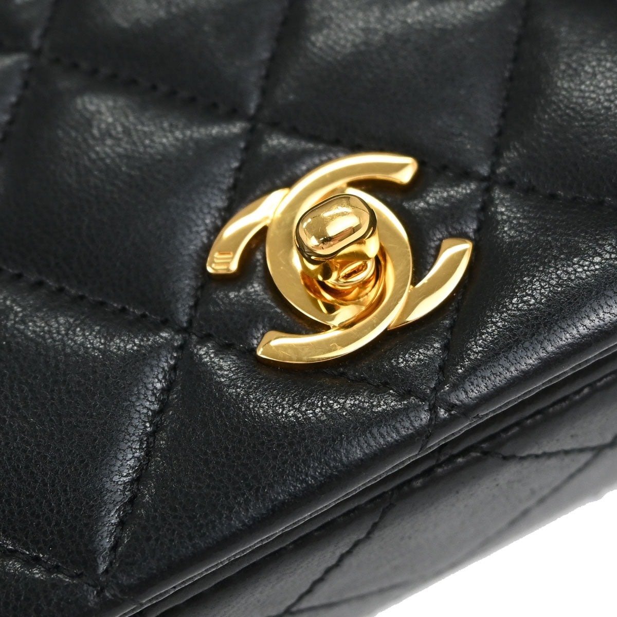 Chanel Black Lambskin Turnlock Mini Full Flap Shoulder Bag