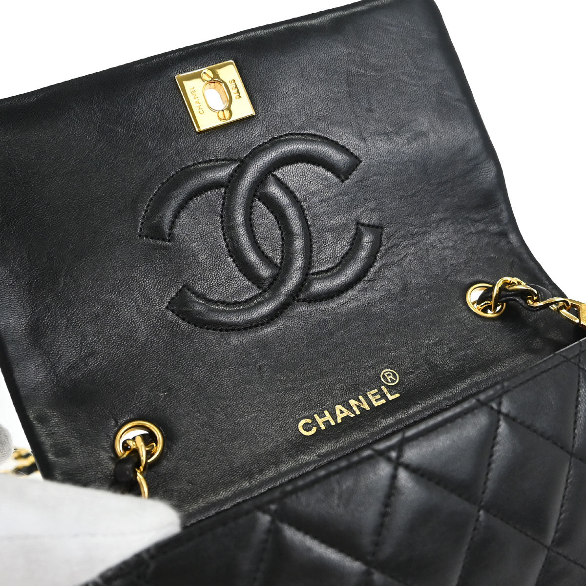 Chanel Black Lambskin Turnlock Mini Full Flap Shoulder Bag