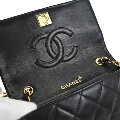 Chanel Black Lambskin Turnlock Mini Full Flap Shoulder Bag