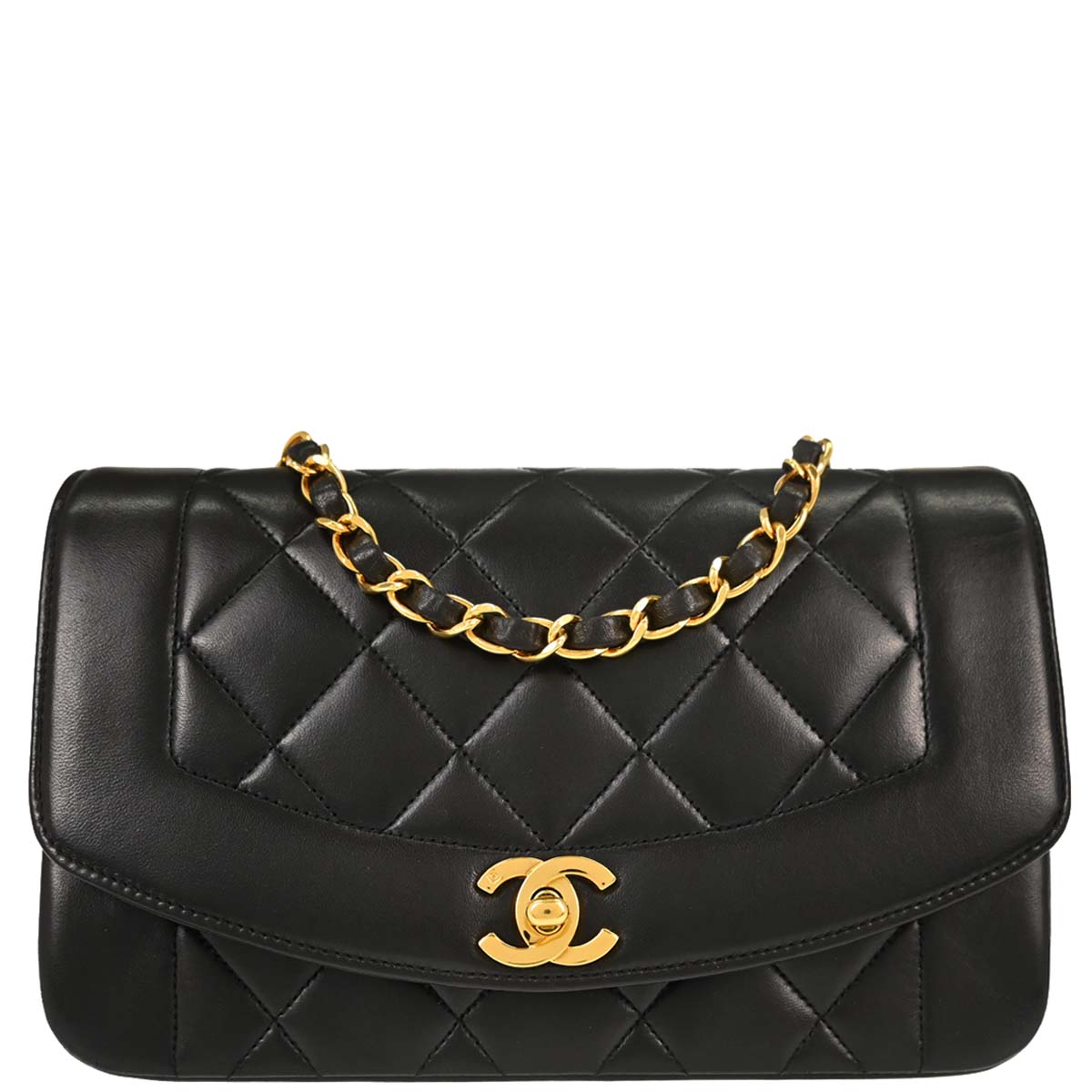Chanel 1991-1994 Black Lambskin Small Diana Shoulder Bag