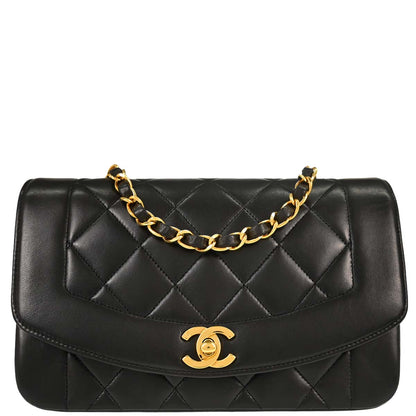 Chanel 1991-1994 Black Lambskin Small Diana Shoulder Bag