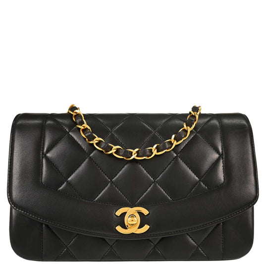 Chanel 1991-1994 Black Lambskin Small Diana Shoulder Bag