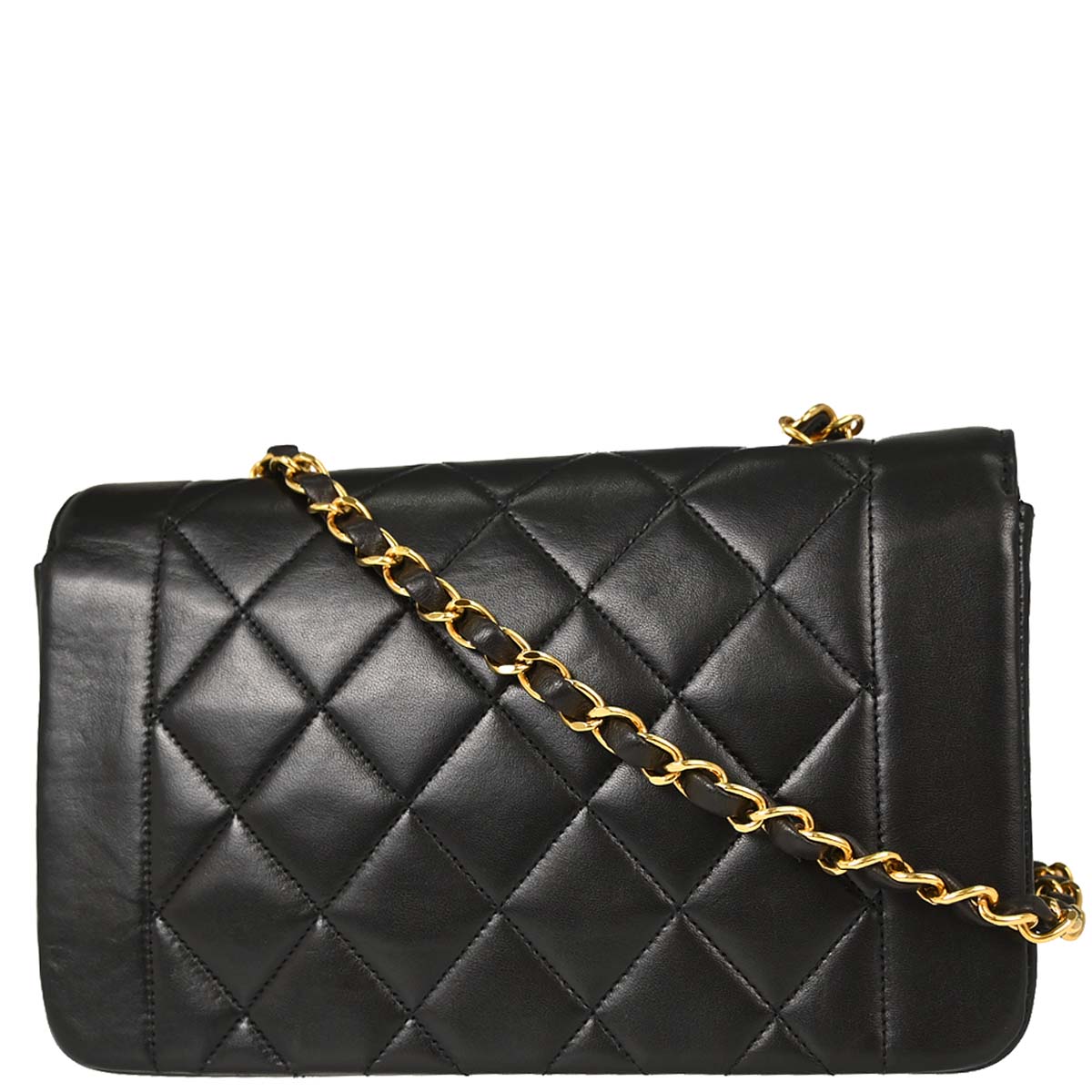 Chanel 1991-1994 Black Lambskin Small Diana Shoulder Bag