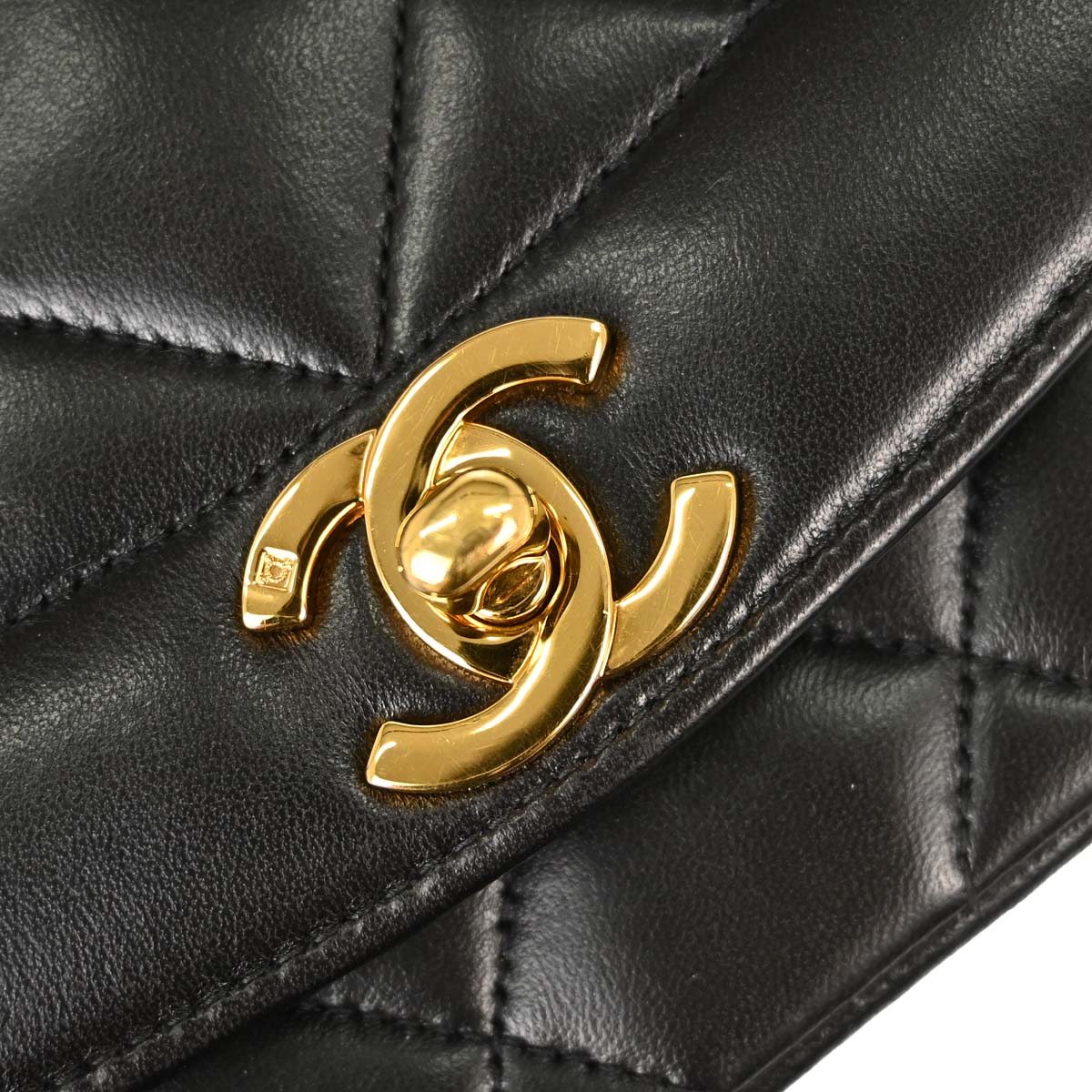 Chanel 1991-1994 Black Lambskin Small Diana Shoulder Bag