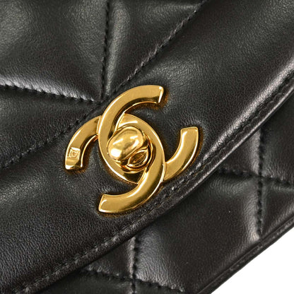 Chanel 1991-1994 Black Lambskin Small Diana Shoulder Bag