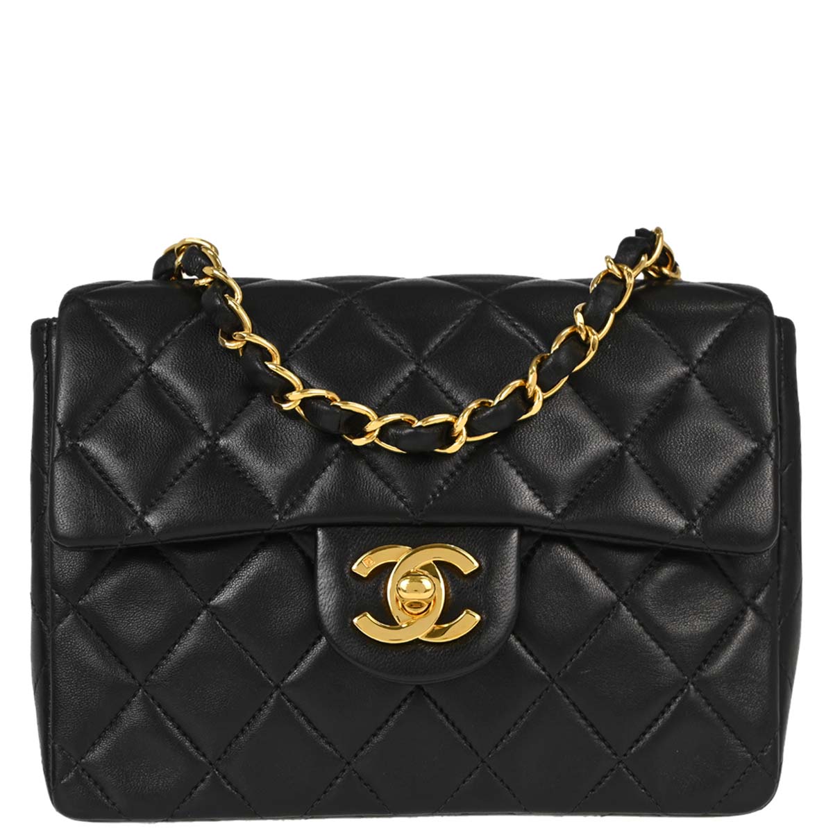 Chanel 1997-1999 Black Lambskin Mini Classic Square Flap Shoulder Bag 17