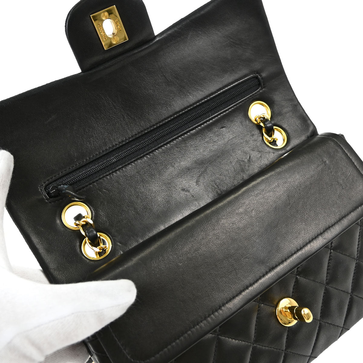 Chanel Black Lambskin Small Classic Double Flap Shoulder Bag