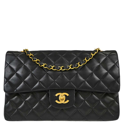 Chanel Black Lambskin Medium Classic Double Flap Shoulder Bag