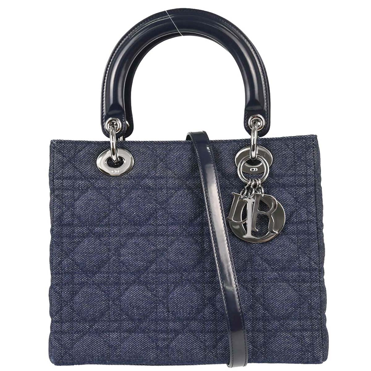 Christian Dior Indigo Denim Medium Lady Dior Cannage 2way Shoulder Handbag