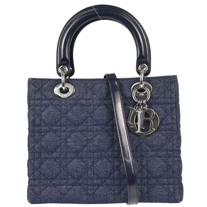 Christian Dior Indigo Denim Medium Lady Dior Cannage 2way Shoulder Handbag