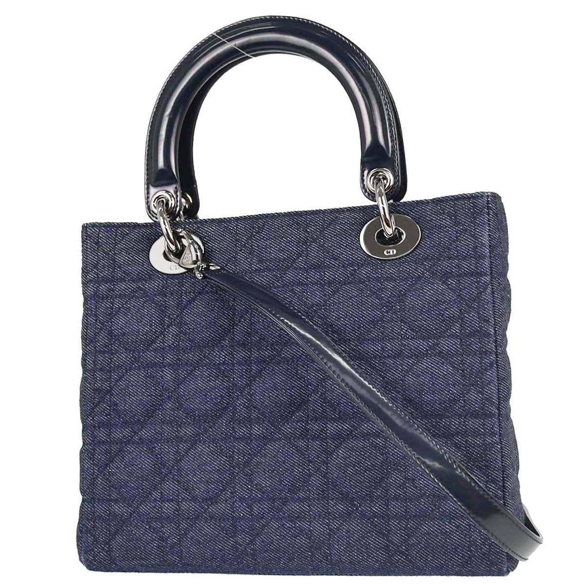 Christian Dior Indigo Denim Medium Lady Dior Cannage 2way Shoulder Handbag