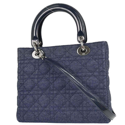 Christian Dior Indigo Denim Medium Lady Dior Cannage 2way Shoulder Handbag