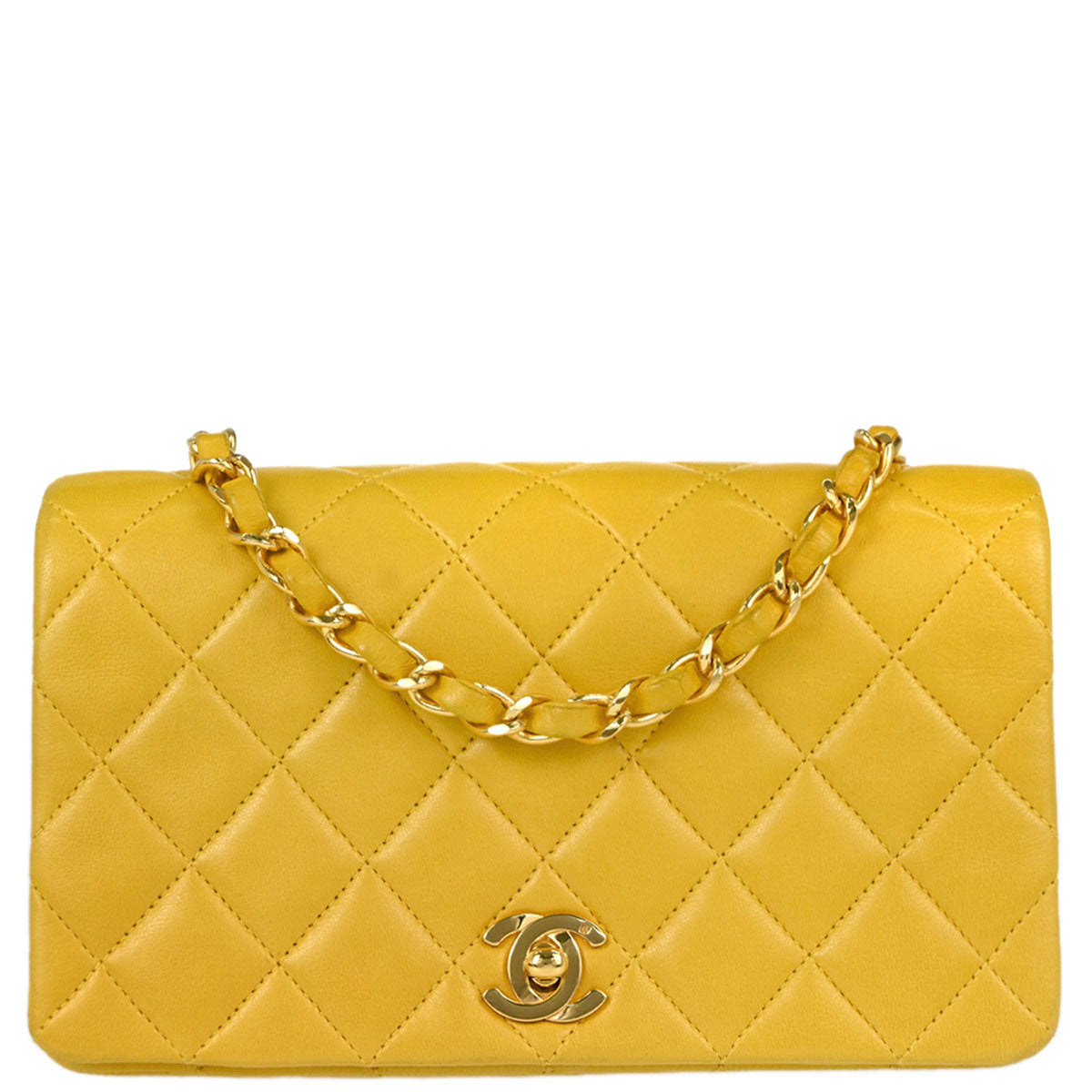 Chanel Yellow Lambskin Turnlock Mini Full Flap Shoulder Bag