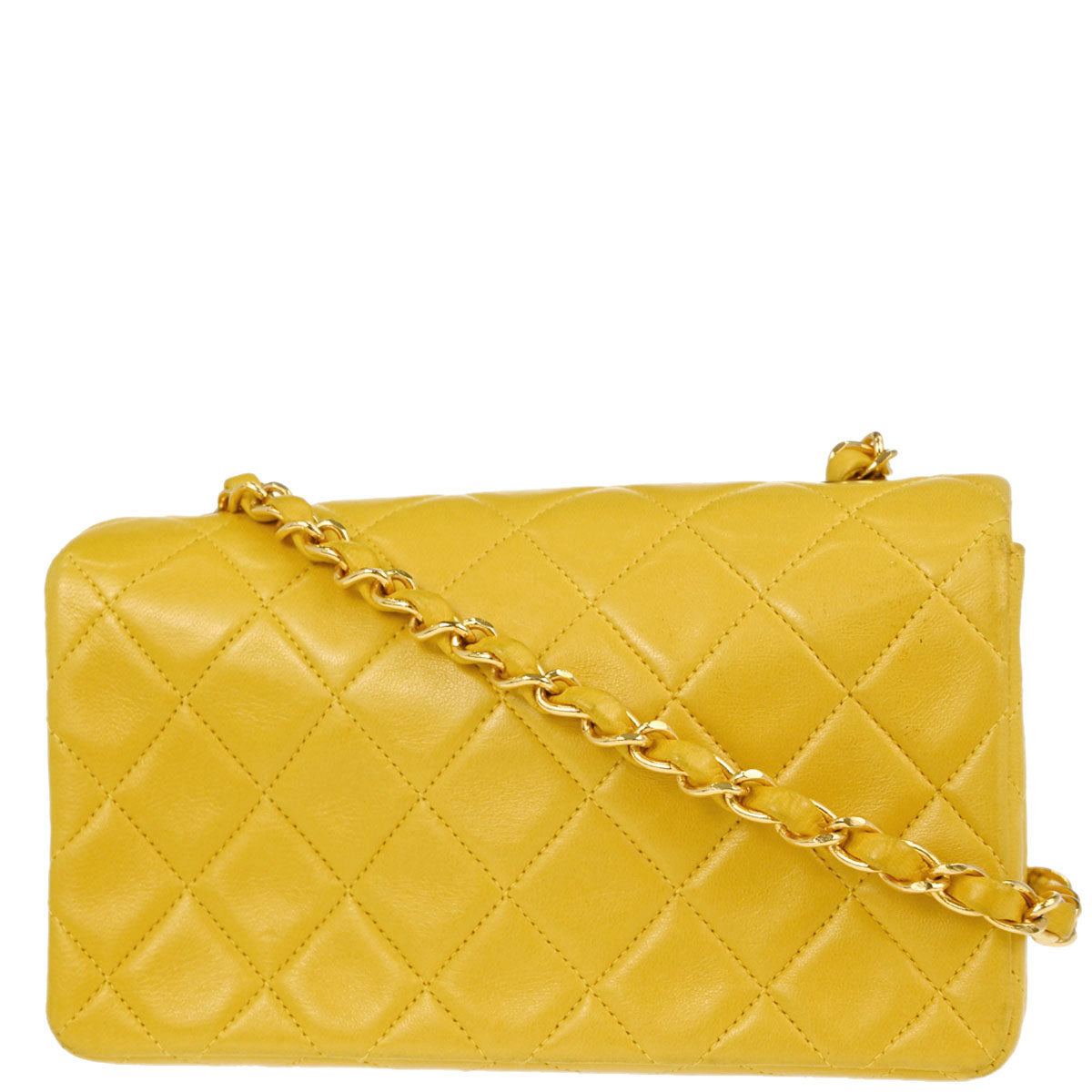 Chanel Yellow Lambskin Turnlock Mini Full Flap Shoulder Bag