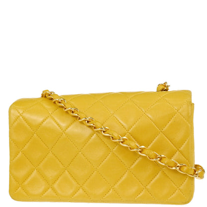 Chanel Yellow Lambskin Turnlock Mini Full Flap Shoulder Bag