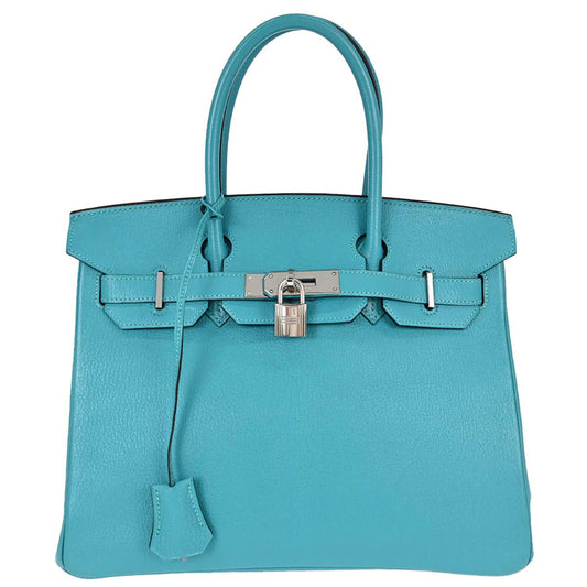 Hermes Turquoise Chevre Birkin 30 Handbag