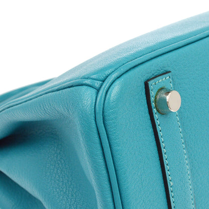Hermes Turquoise Chevre Birkin 30 Handbag