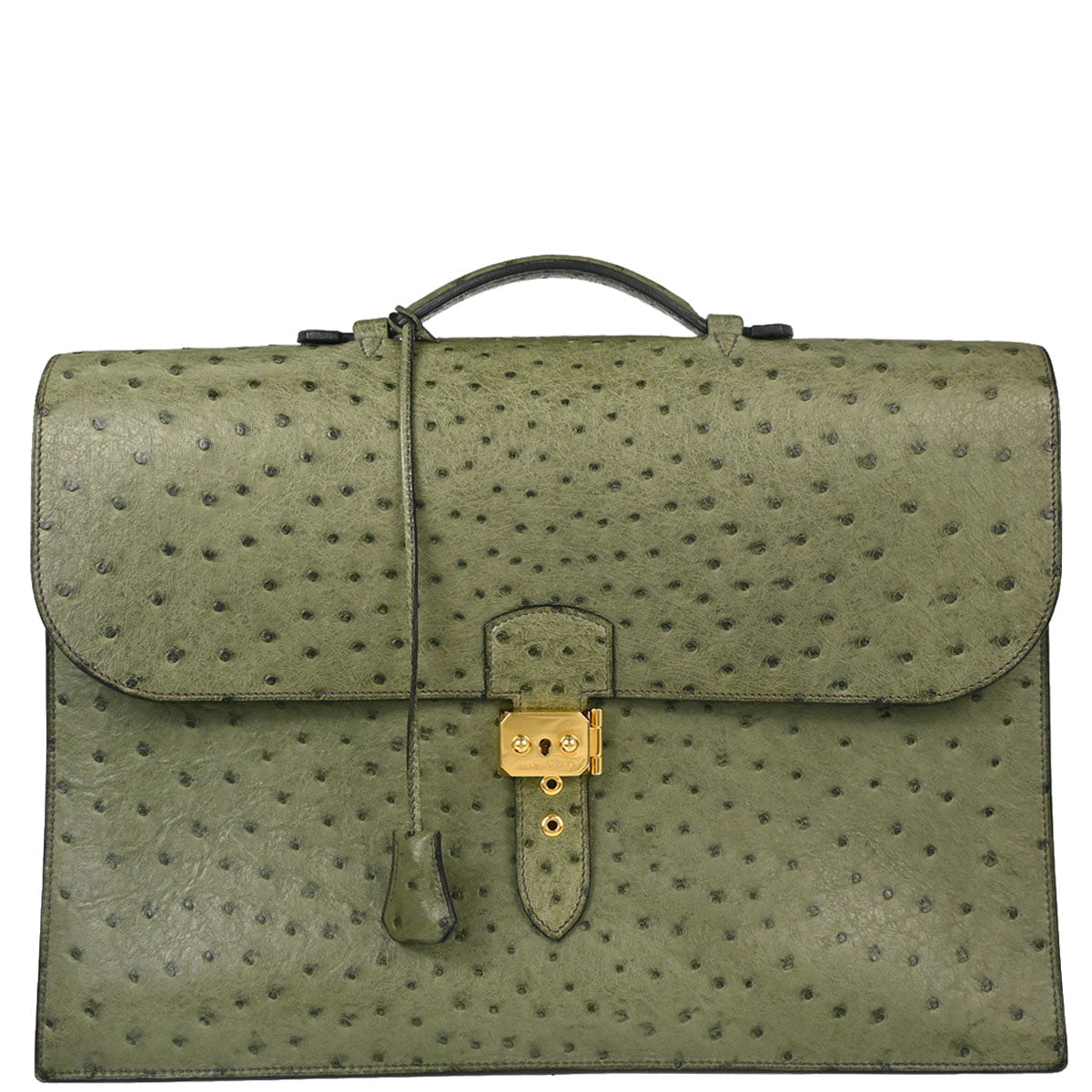 Hermes * Vert Olive Ostrich Sac a Depeches 41 Business Handbag