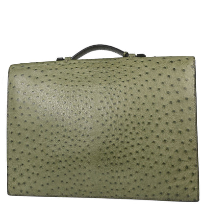 Hermes * Vert Olive Ostrich Sac a Depeches 41 Business Handbag