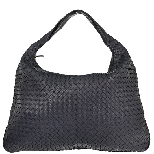 Bottega Veneta Navy Lambskin Intrecciato Hobo Handbag
