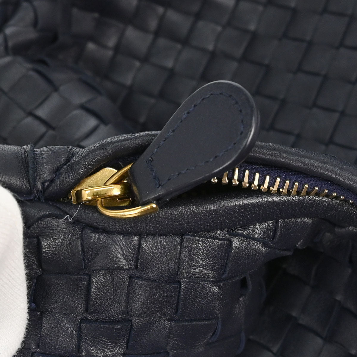 Bottega Veneta Navy Lambskin Intrecciato Hobo Handbag