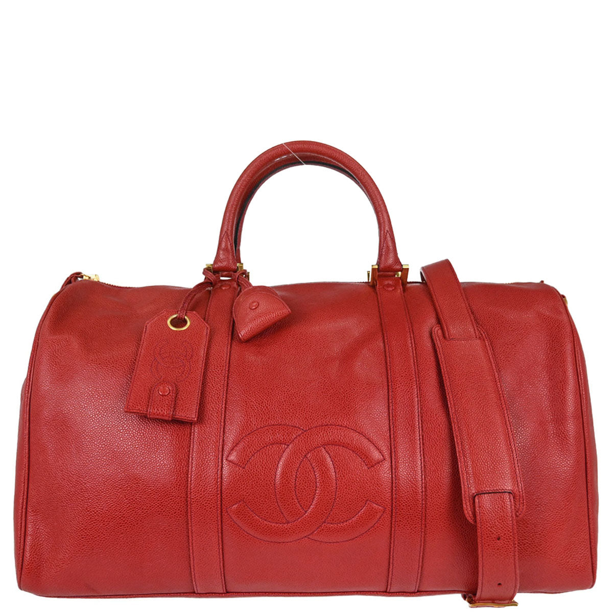 Chanel Red Caviar Skin 2way Shoulder Duffle Handbag