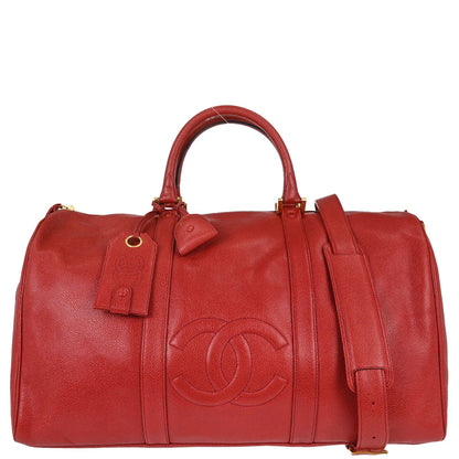 Chanel Red Caviar Skin 2way Shoulder Duffle Handbag