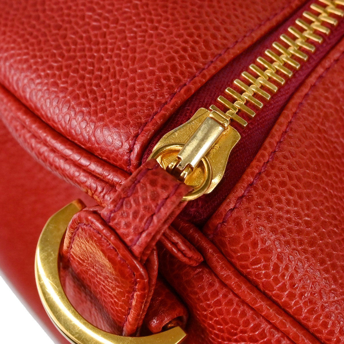 Chanel Red Caviar Skin 2way Shoulder Duffle Handbag