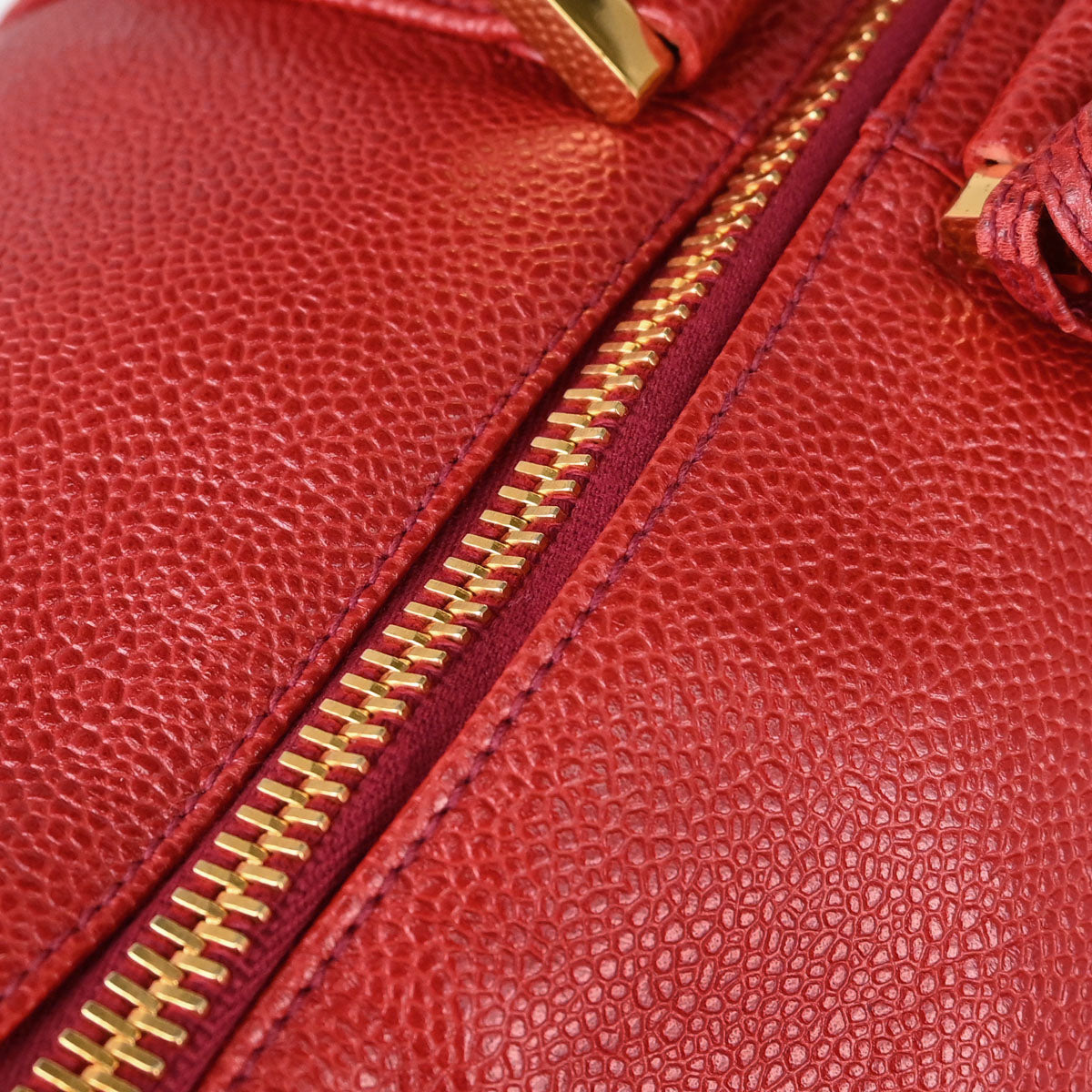 Chanel Red Caviar Skin 2way Shoulder Duffle Handbag