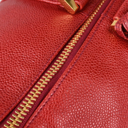 Chanel Red Caviar Skin 2way Shoulder Duffle Handbag