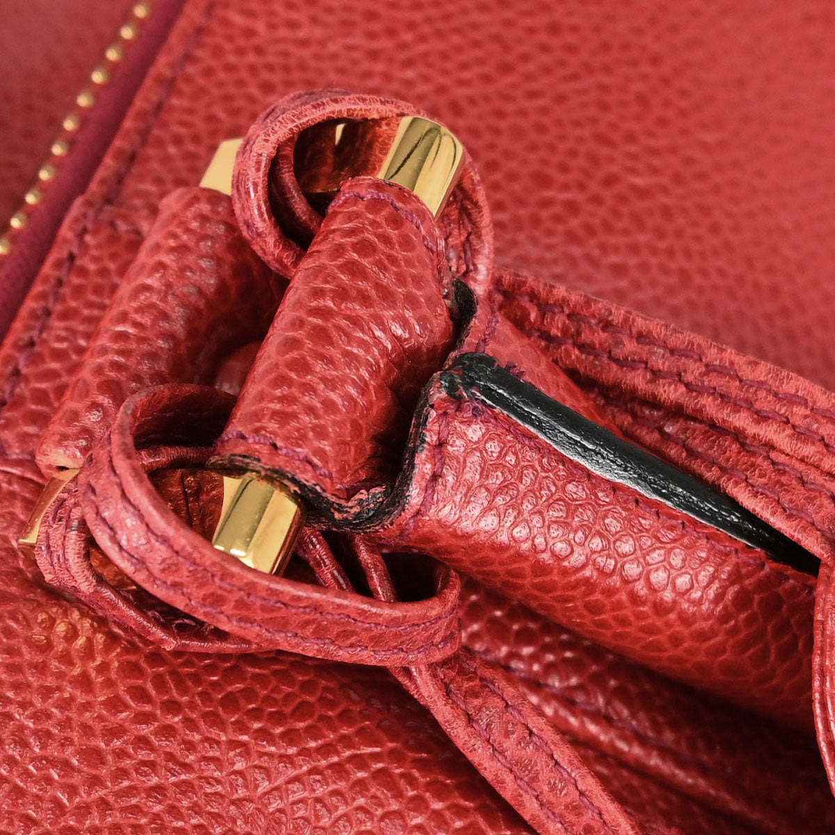 Chanel Red Caviar Skin 2way Shoulder Duffle Handbag