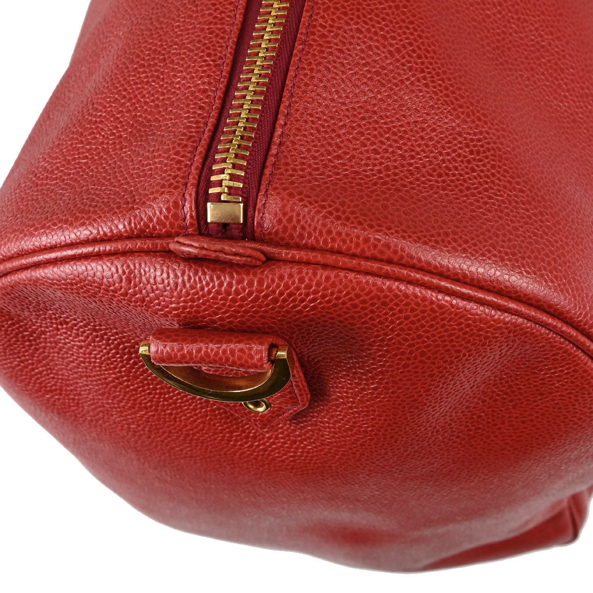 Chanel Red Caviar Skin 2way Shoulder Duffle Handbag