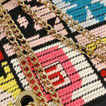 Chanel Black Canvas Precious Symbols Needlepoint Tote Handbag