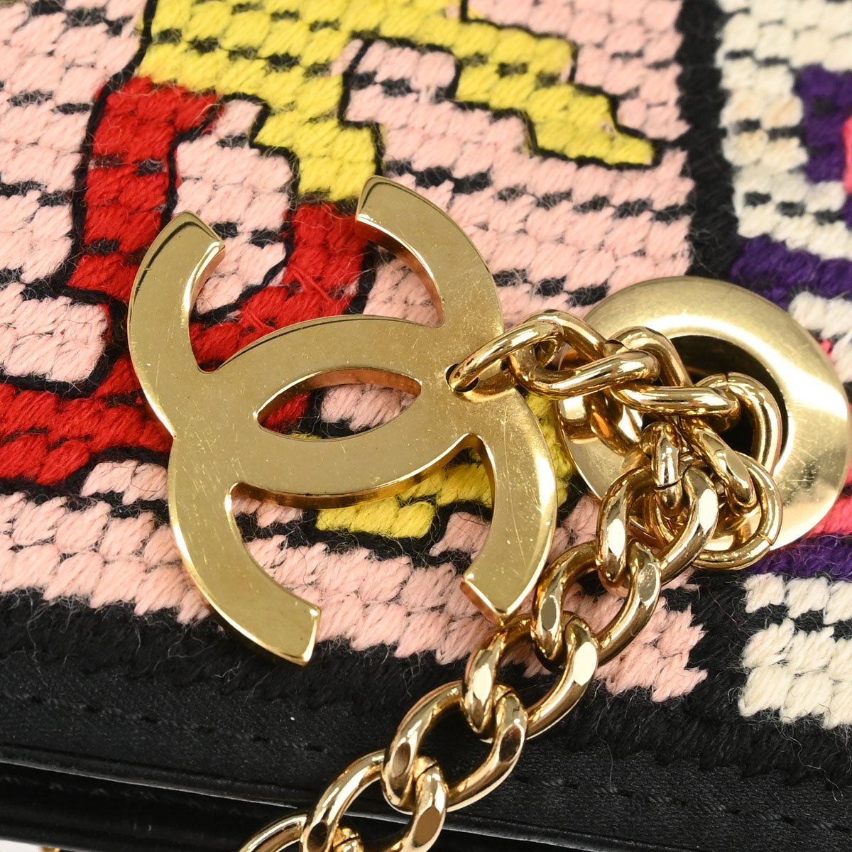 Chanel Black Canvas Precious Symbols Needlepoint Tote Handbag